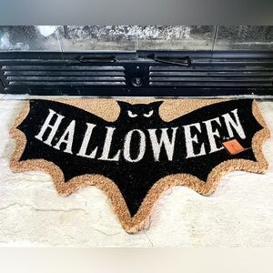 NWT Halloween Bat Shaped Doormat Natural Coir Mat Black Brown Goth Vampire Bat